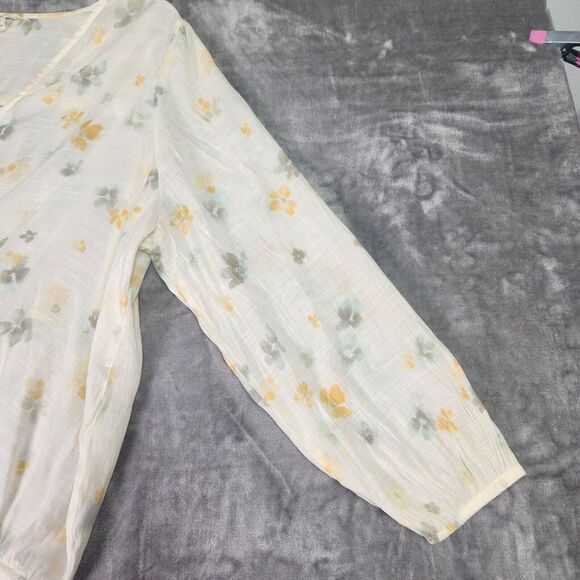 Como Blu Womens Button Up Top 2X Pale Yellow Floral Tie Waist Cottage Peasant - Picture 4 of 9